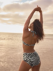 Grey/Cream Leopard High Waist Twist Bikini Bottoms - Image 3 of 7