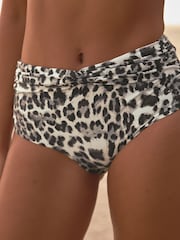 Grey/Cream Leopard High Waist Twist Bikini Bottoms - Image 5 of 7