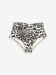 Grey/Cream Leopard High Waist Twist Bikini Bottoms - Image 1 of 1