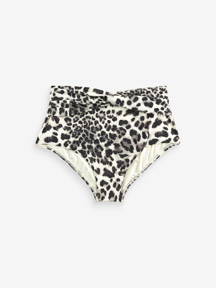 Grey/Cream Leopard High Waist Twist Bikini Bottoms - Image 1 of 1