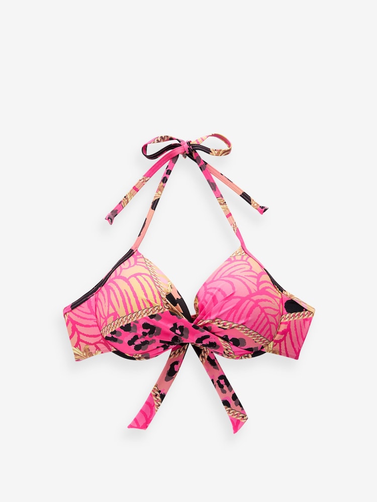 Myleene Klass Pink Leopard Padded Wired Plunge Bikini Top - Image 5 of 5