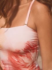 Coral Pink Floral Tummy Control Bandeau Swimsuit - Image 5 of 6