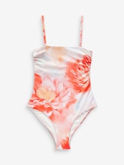 Coral Pink Floral Tummy Control Bandeau Swimsuit - Image 6 of 6