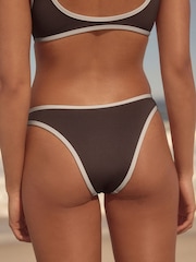 Brown/Ecru Contrast Self High Leg Brazilian Bikini Bottom - Image 4 of 6