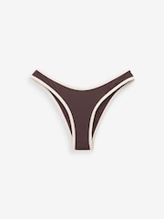 Brown/Ecru Contrast Self High Leg Brazilian Bikini Bottom - Image 6 of 6