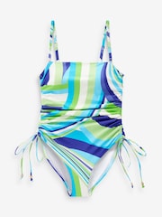 Myleene Klass Blue/Green Swirl Bandeau Ruched Leg Tummy Shaping Control Swimsuit - Image 7 of 7