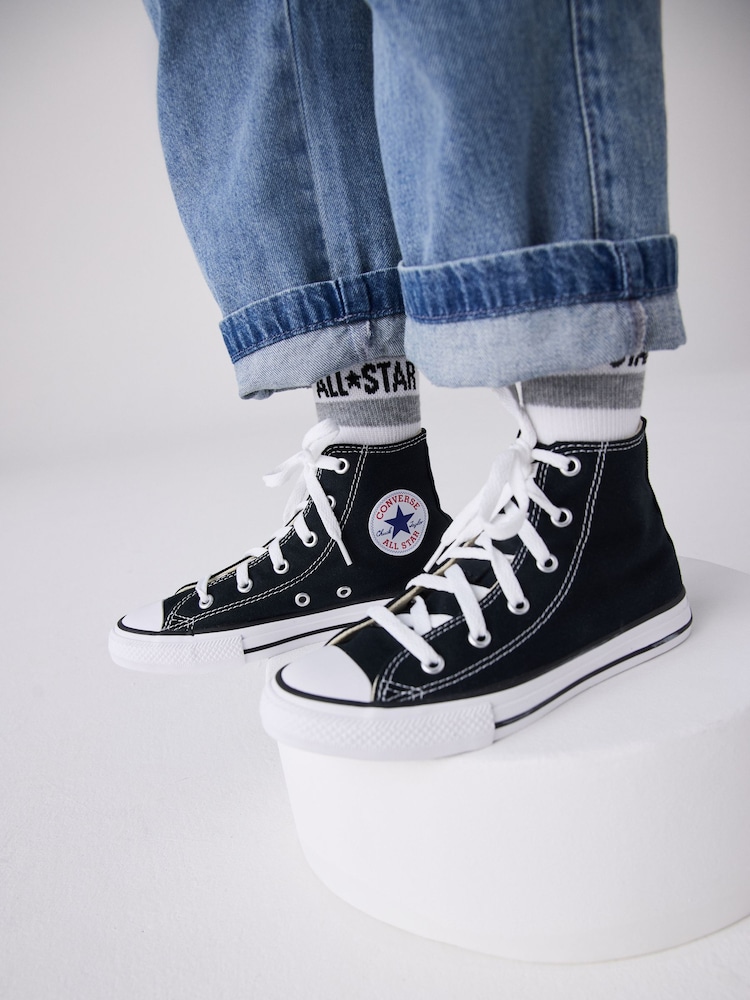 Converse Black/White Chuck Taylor High Top Junior Trainers - Image 3 of 9