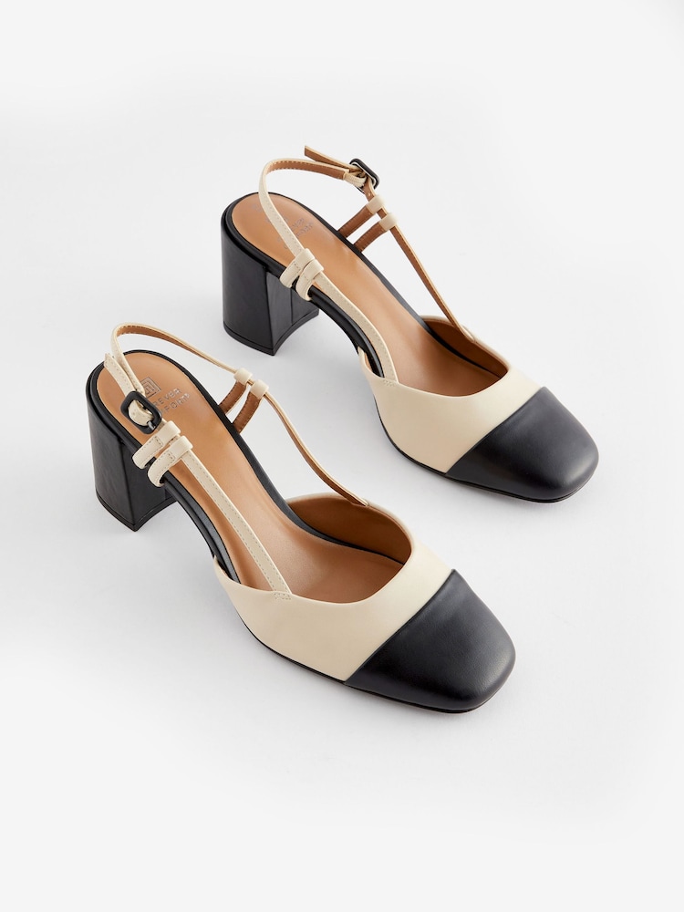 Bone Cream Forever Comfort® Square Toe Slingback Block Heel Shoes - Image 1 of 5
