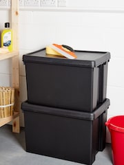 Wham Set of 2 Black Bam 62L Heavy Duty Plastic Recycled Boxes With Lid - Image 1 of 2