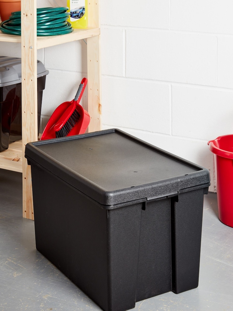 Wham Set of 2 Black Bam 62L Heavy Duty Plastic Recycled Boxes With Lid - Image 2 of 2