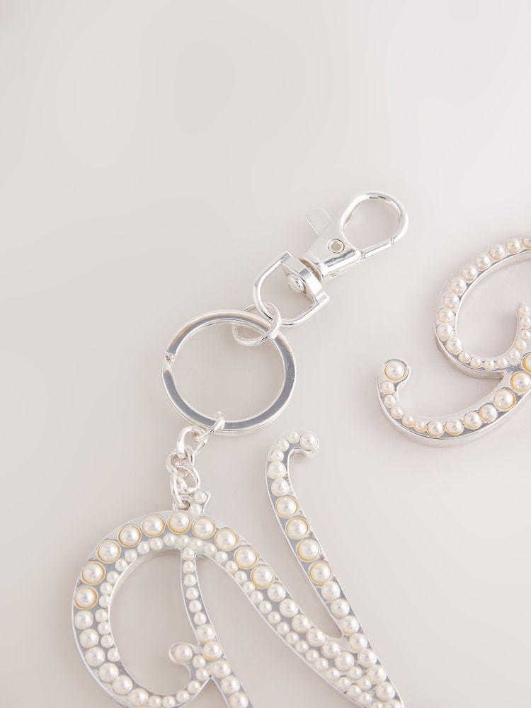 Silver Tone Pearl Effect Initial Keyring - Image 19 of 19