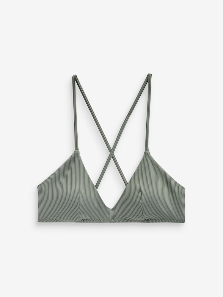 Khaki Green Rib Triangle Self Crop Bikini Top - Image 6 of 6