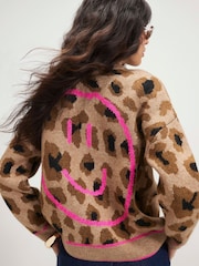 River Island Brown Knitted Leopard Print Happy Cardigan - Image 3 of 4
