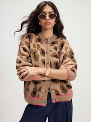 River Island Brown Knitted Leopard Print Happy Cardigan - Image 4 of 4