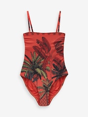 Red Placement Palm Bandeau Tummy Control Swimsuit - Image 1 of 1