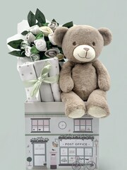 Babyblooms Baby Grey 100% Cotton Welcome Hamper with Frankie Bear Soft Toy - Image 1 of 8