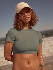 Khaki Green Rib Crop Self Crop Bikini Top - Image 2 of 7
