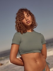 Khaki Green Rib Crop Self Crop Bikini Top - Image 4 of 7