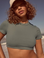 Khaki Green Rib Crop Self Crop Bikini Top - Image 6 of 7