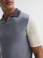 Reiss Porcelain Blue Stoneleigh Wool Open Collar Polo Shirt - Image 1 of 5