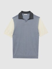 Reiss Porcelain Blue Stoneleigh Wool Open Collar Polo Shirt - Image 2 of 5