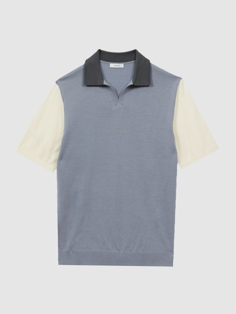 Reiss Porcelain Blue Stoneleigh Wool Open Collar Polo Shirt - Image 2 of 5