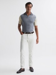 Reiss Porcelain Blue Stoneleigh Wool Open Collar Polo Shirt - Image 3 of 5