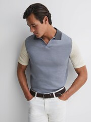 Reiss Porcelain Blue Stoneleigh Wool Open Collar Polo Shirt - Image 4 of 5