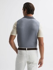 Reiss Porcelain Blue Stoneleigh Wool Open Collar Polo Shirt - Image 5 of 5