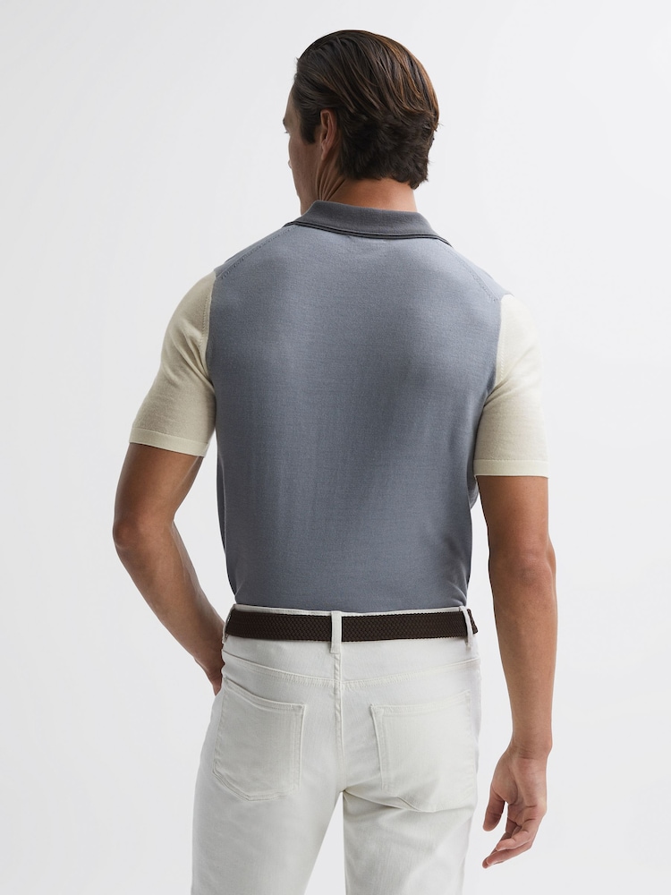 Reiss Porcelain Blue Stoneleigh Wool Open Collar Polo Shirt - Image 5 of 5