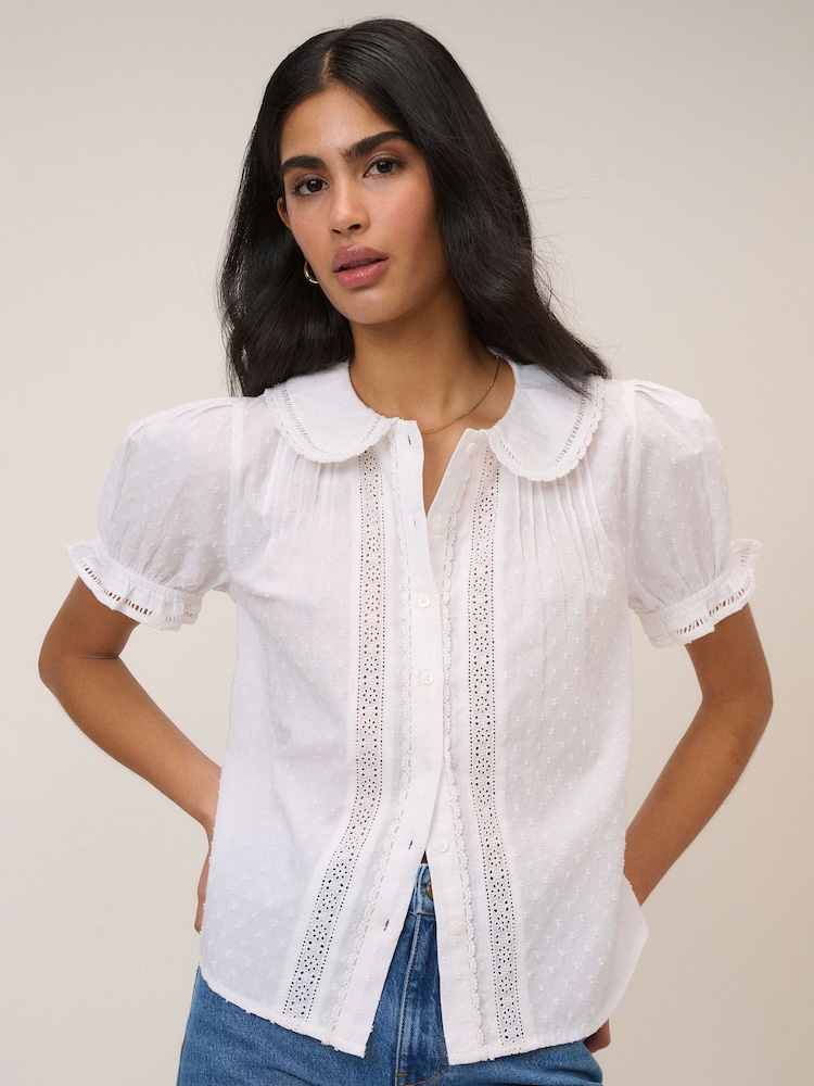 Nobodys Child White Thimbolina Trim Detail Peter Pan Blouse - Image 1 of 5