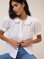 Nobodys Child White Thimbolina Trim Detail Peter Pan Blouse - Image 4 of 5