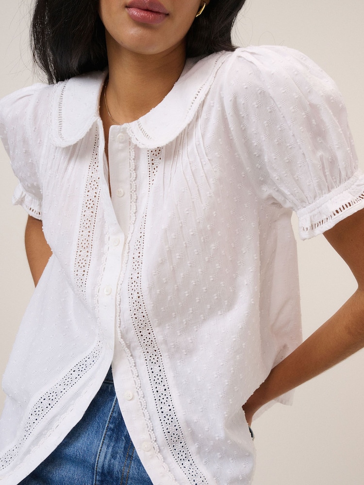 Nobodys Child White Thimbolina Trim Detail Peter Pan Blouse - Image 5 of 5