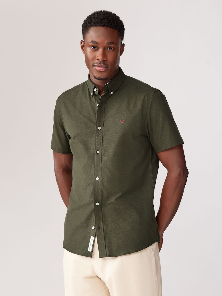 Khaki Green Stretch Oxford Short Sleeve Shirt - Image 1 of 5