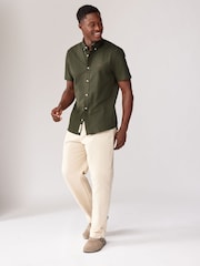 Khaki Green Stretch Oxford Short Sleeve Shirt - Image 3 of 5