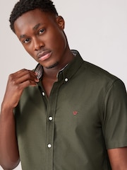 Khaki Green Stretch Oxford Short Sleeve Shirt - Image 4 of 5