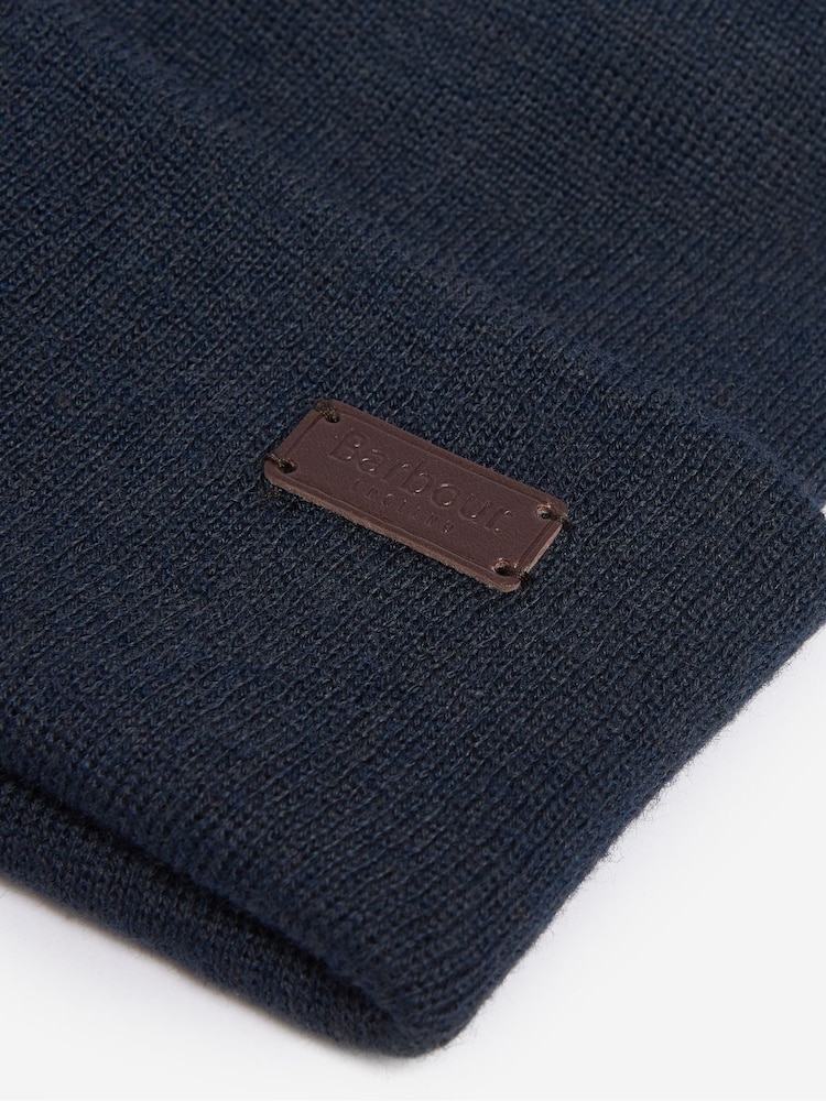 Barbour® Navy Blue Healey Knitted Beanie Hat - Image 3 of 3 Barbour® Navy Blue Healey Knitted Beanie Hat - Image 3 of 3