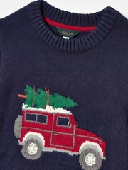 Joules Kids' Cracking Navy Blue Intarsia Knitted Festive Jumper - Image 6 of 6