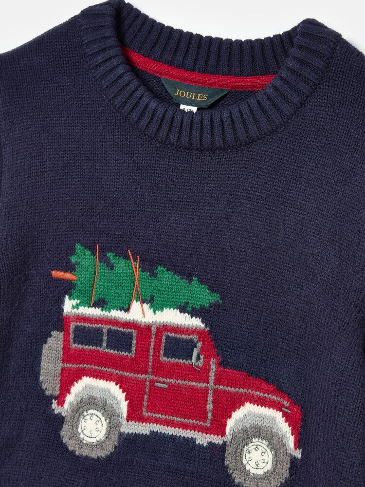 Joules Kids' Cracking Navy Blue Intarsia Knitted Festive Jumper - Image 6 of 6