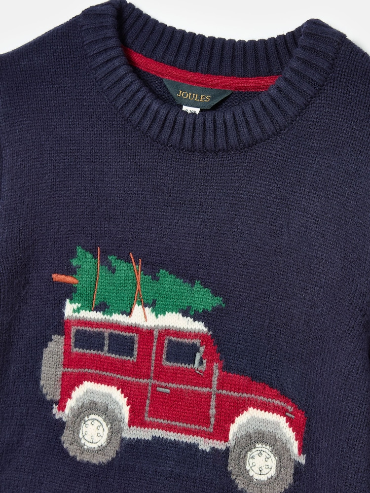 Joules Kids' Cracking Navy Blue Intarsia Knitted Festive Jumper - Image 6 of 6 Joules Kids' Cracking Navy Blue Intarsia Knitted Festive Jumper - Image 6 of 6