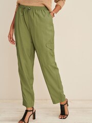 Khaki Green Cargo Trousers With Elasticated Drawstring - Image 2 of 4