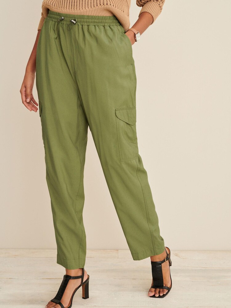 Khaki Green Cargo Trousers With Elasticated Drawstring - Image 2 of 4