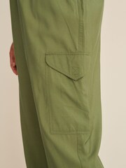 Khaki Green Cargo Trousers With Elasticated Drawstring - Image 3 of 4