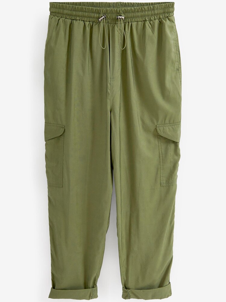 Khaki Green Cargo Trousers With Elasticated Drawstring - Image 4 of 4
