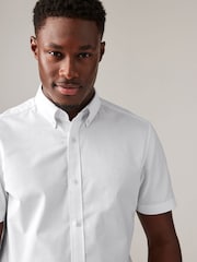 White Stretch Oxford Short Sleeve Shirt - Image 4 of 8