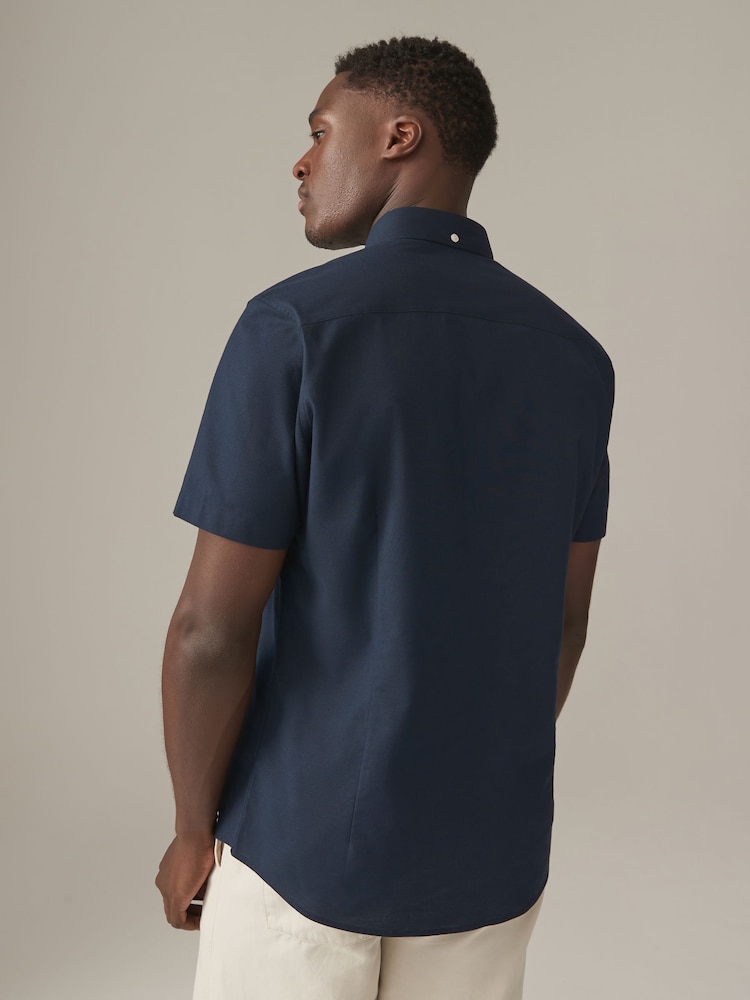 Navy Blue Stretch Oxford Short Sleeve Shirt - Image 2 of 6