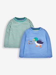 JoJo Maman Bébé Blue 2-Pack Duck Appliqué & Stripe Baby Tops - Image 1 of 5