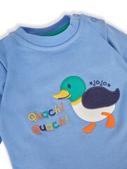 JoJo Maman Bébé Blue 2-Pack Duck Appliqué & Stripe Baby Tops - Image 4 of 5