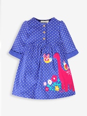 JoJo Maman Bébé Cobalt Blue Dino Appliqué Button Front Dress - Image 3 of 5