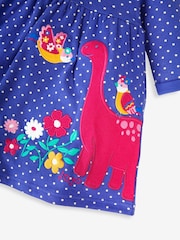 JoJo Maman Bébé Cobalt Blue Dino Appliqué Button Front Dress - Image 4 of 5